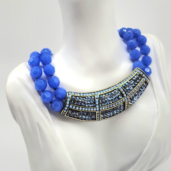 Heidi Daus Vintage Periwinkle Swarovski Crystal Art Deco Bib Statement Necklace - Picture 5 of 12
